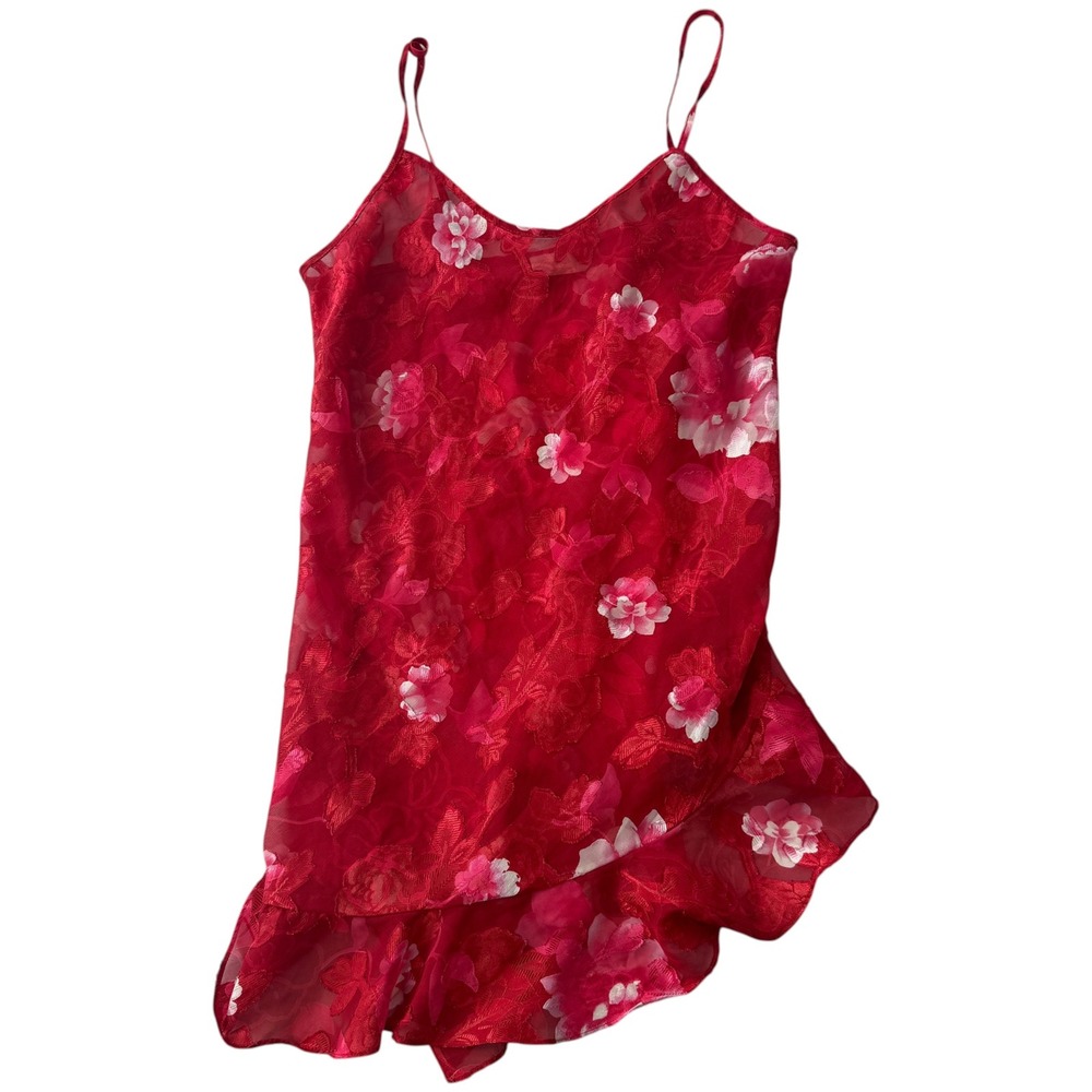 Inner Most Vintage 80s Lingerie Top Sheer Floral Rosette Large Red Lace